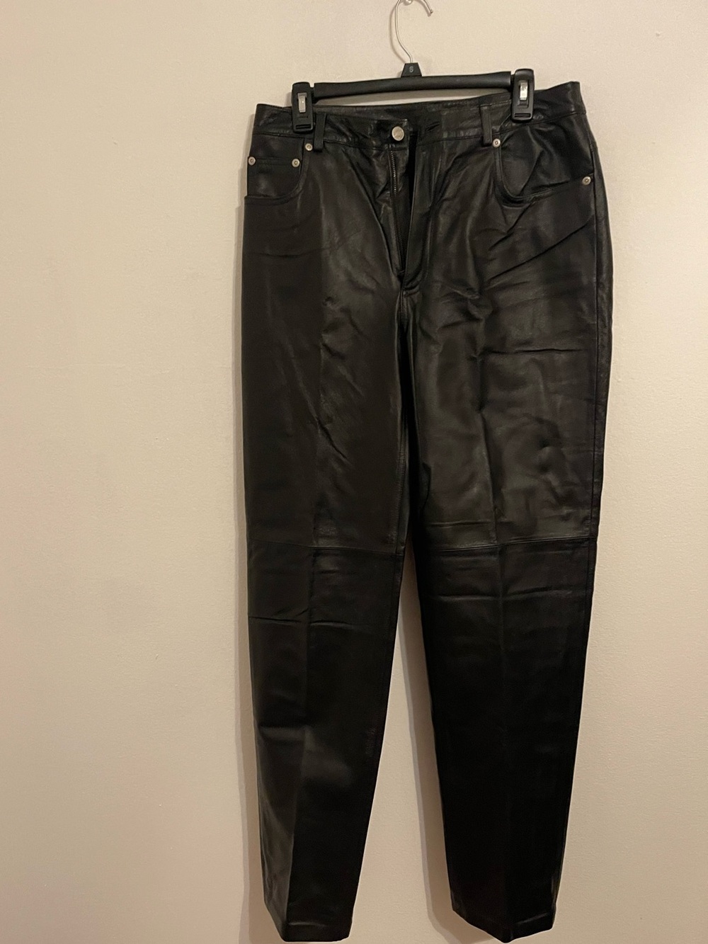 Newport News Black High-Rise Leather Jeans .Size 12